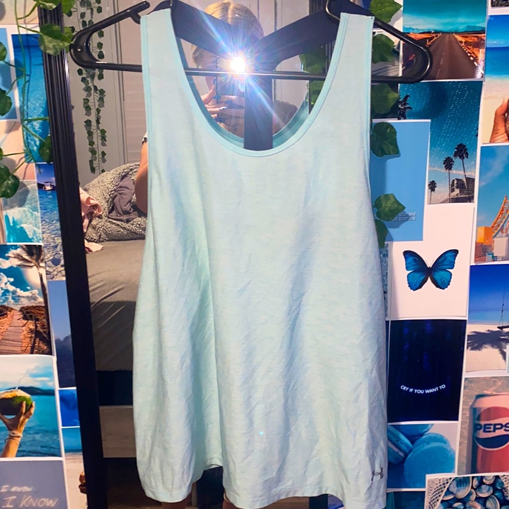 Light/Dark Blue Under Armour tank top.